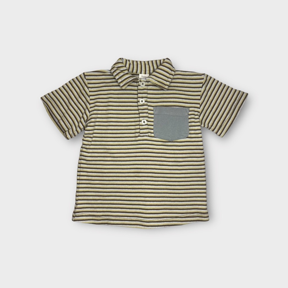 Kate Quinn Green Striped Polo Organic Ribbed Top